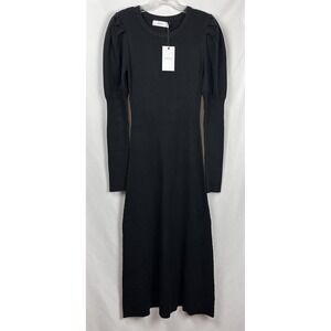 NWT Greylin Black Honor Knit Midi Dress M Puff Slv Anthropologie‎ Dark Academia